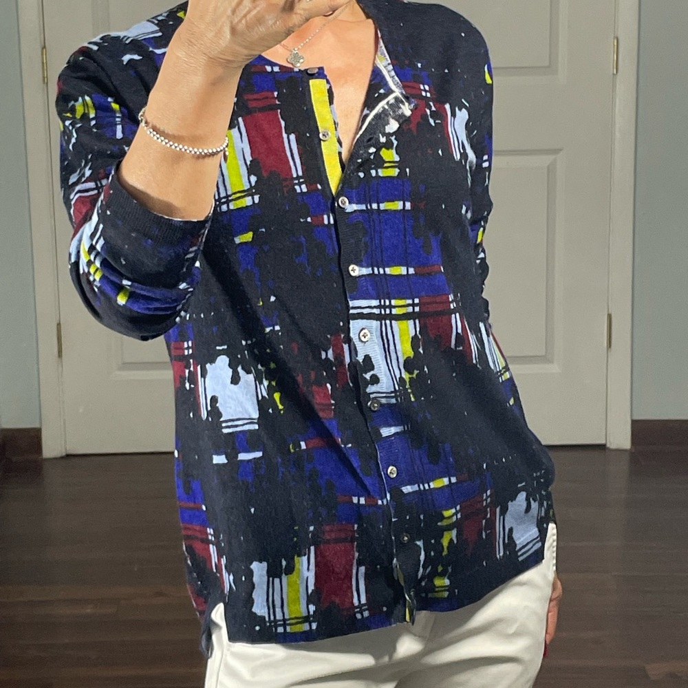 Stefan Green Abstract Print Cashmere Blend Cardigan size 2 - Picture 5 of 11